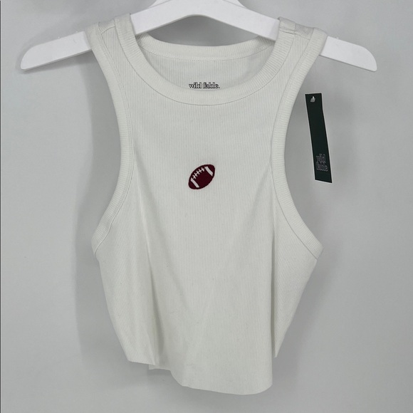 wild fable Tops - Wild Fable White Crop Tank Top with Football Patch Women’s Medium